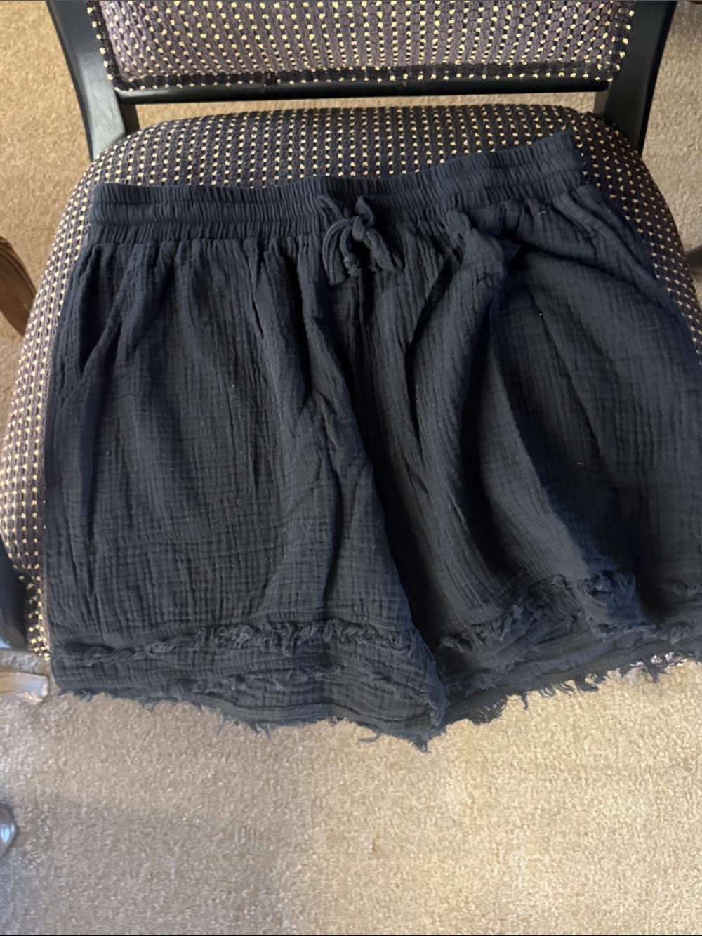 Saks Fifth Avenue Black High-Waist Gauze Drawstring Shorts